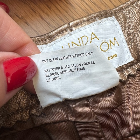 Linda Lundstrom Bronze Leather Pants High Waist Straight Leg Vintage Size 6 - Picture 4 of 7